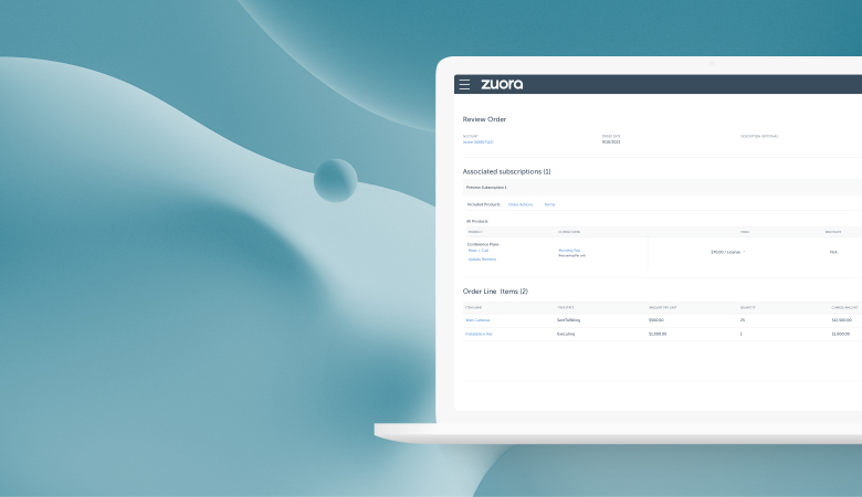 laptop showing Zuora unified monetization subscription dashboard UI