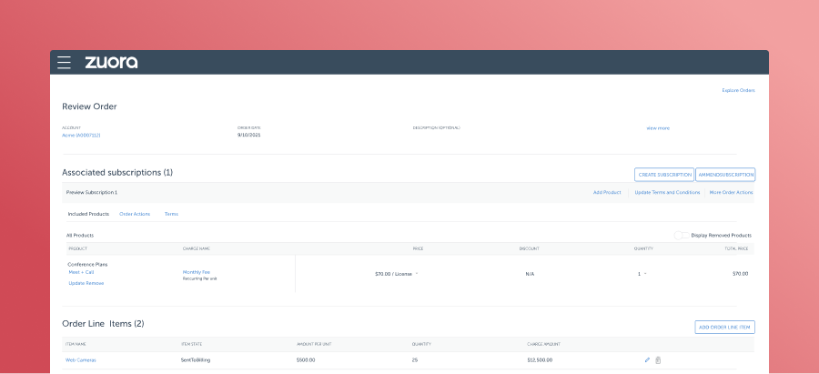 Zuora unified monetization subscription dashboard UI