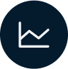 A white line graph icon on a dark blue circular background, illustrating consumption metering for engineers. The graph shows a fluctuating trend with peaks and troughs.