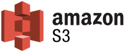 The image shows the Amazon S3 logo, featuring a red abstract cube design next to the text "amazon s3".