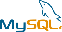 The image shows the MySQL logo, which features the word "MySQL" with a stylized dolphin above it.