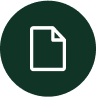 An icon of a white, rectangular document with a folded top-right corner on a dark green circular background.