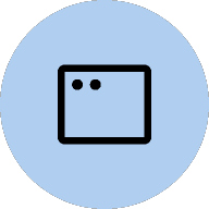 Icon of a web browser window in a light blue circle.