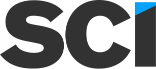 Logo displaying the letters "SCI" in bold black text with a blue triangle on the upper right corner of the "I".