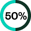 A half-filled circle split vertically, with the left side in teal and the right side in dark green.