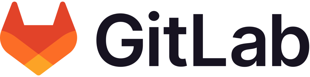 GitLab logo with a stylized orange and red fox head to the left of the text "GitLab" in bold, black lettering.